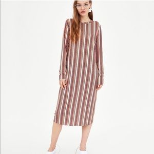 Zara colorful striped long sleeve midi dress S